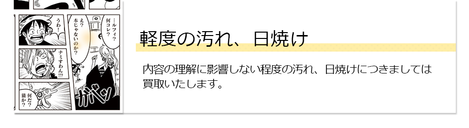 軽度の汚れ、日焼け。内容の理解に影響しない程度の汚れ、日焼けにつきましては買取いたします。